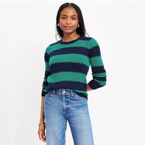 Loft Striped Green and Navy Sweater